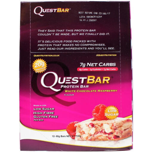 Quest Bar, White Chocolate Raspberry - 12 barras