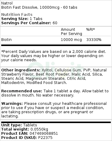 Biotin Fast Dissolve,10000mcg (Morango) - 60 tabs - Image 2