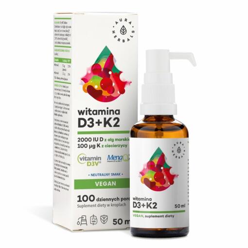 Aura Herbals - AURA HERBALS Vitamin D3 2000 IU + K2 Vegan (50 ml / 1