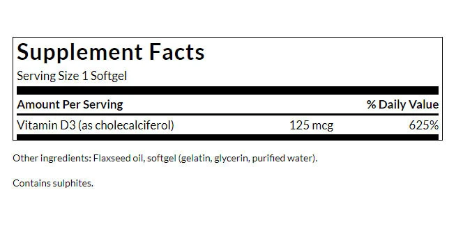Vitamina D-3, 5000 IU - 250 softgels - Image 2