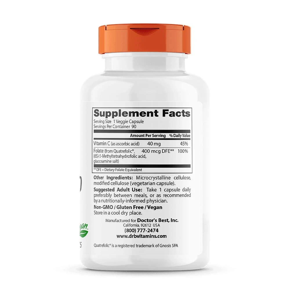 Folate 400 totalmente ativo com Quatrefolic, 400mcg - 90 vcaps - Image 4
