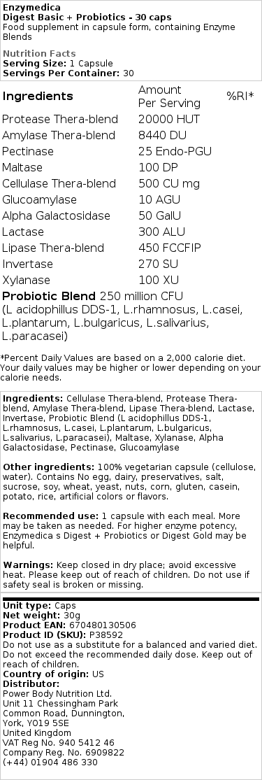 Digest Basic + Probiotics - 30 caps - Image 2