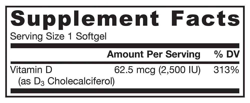 Vitamina D3, 2500 IU - 100 softgels - Image 3