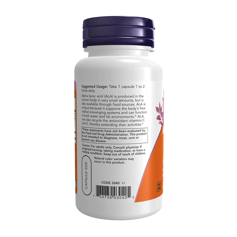 Ácido alfa-lipóico com vitaminas C e E, 100mg - 60 vcaps - Image 3