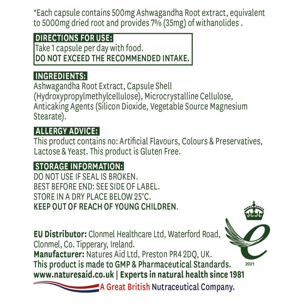 Natures Aid - Ashwagandha da Natures Aid (30 Cápsulas) - Image 4