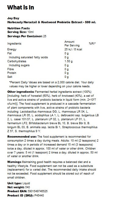 Joy Day - Herbeauty Padderok & Pileurt Probiotisk Ekstrakt - 500 ml