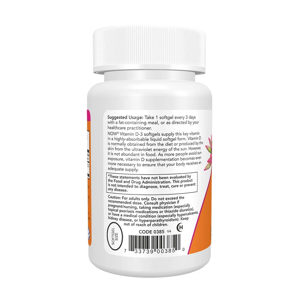 NOW Foods - Vitamina D-3 10.000 UI (240 Cápsulas Moles) - Image 11