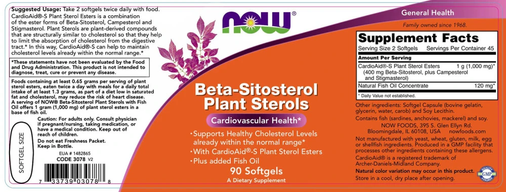 NOW Foods - Beta-Sitosterol Plant Sterols - 90 softgels