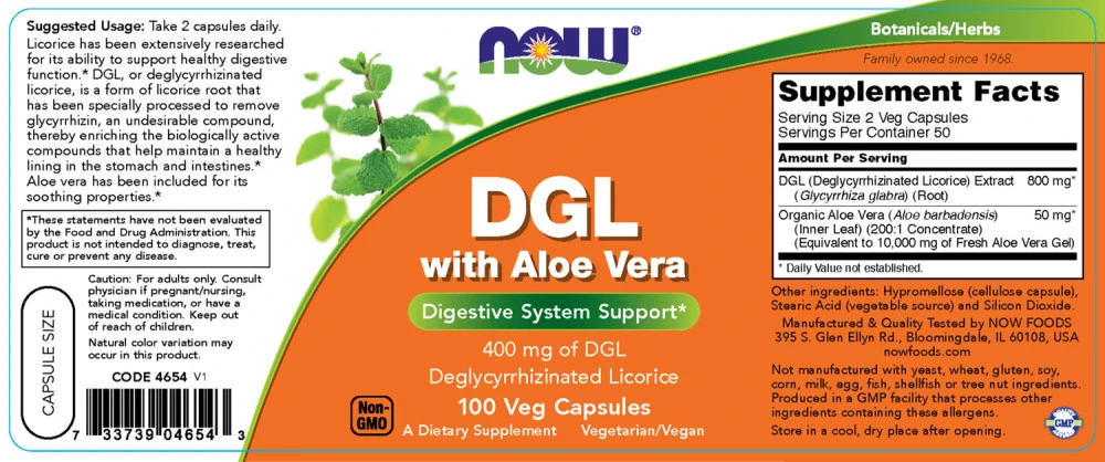 NOW Foods - DGL with Aloe Vera - 100 vcaps