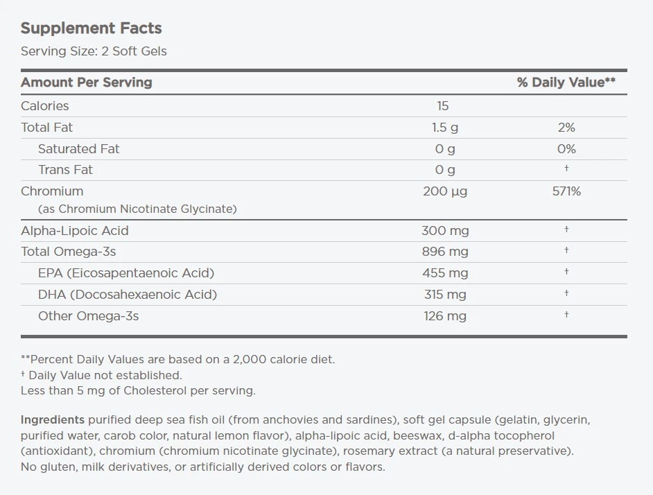 Açúcar no sangue Ômega, 896mg - 60 cápsulas gelatinosas - Image 3