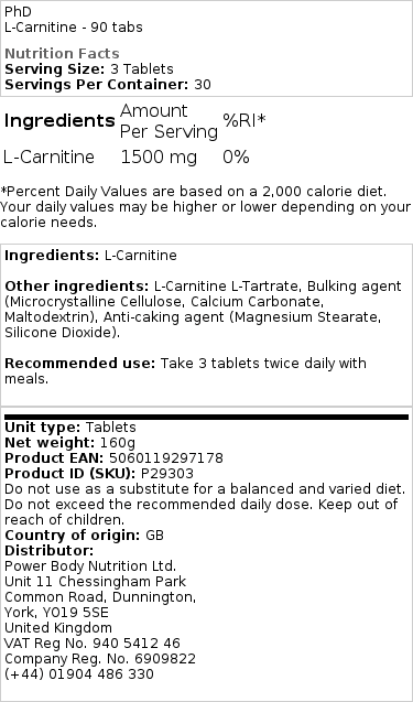 L-Carnitina - 90 tabs - Image 2