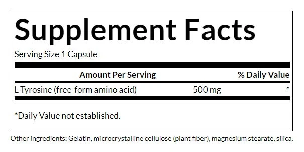 L-Tyrosine, 500mg - 100 caps - Image 2