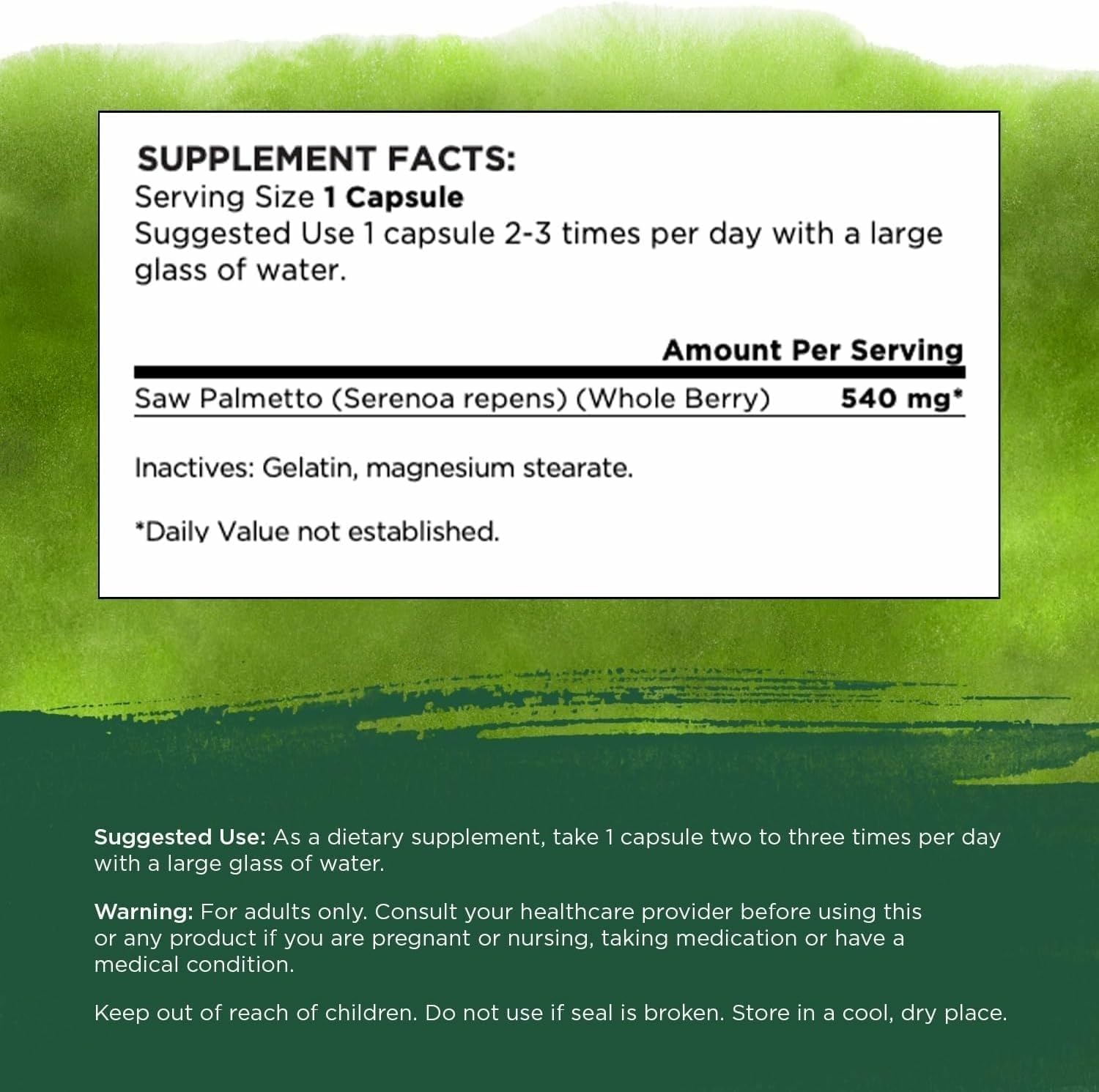 Saw Palmetto, 540mg - 250 caps - Image 2