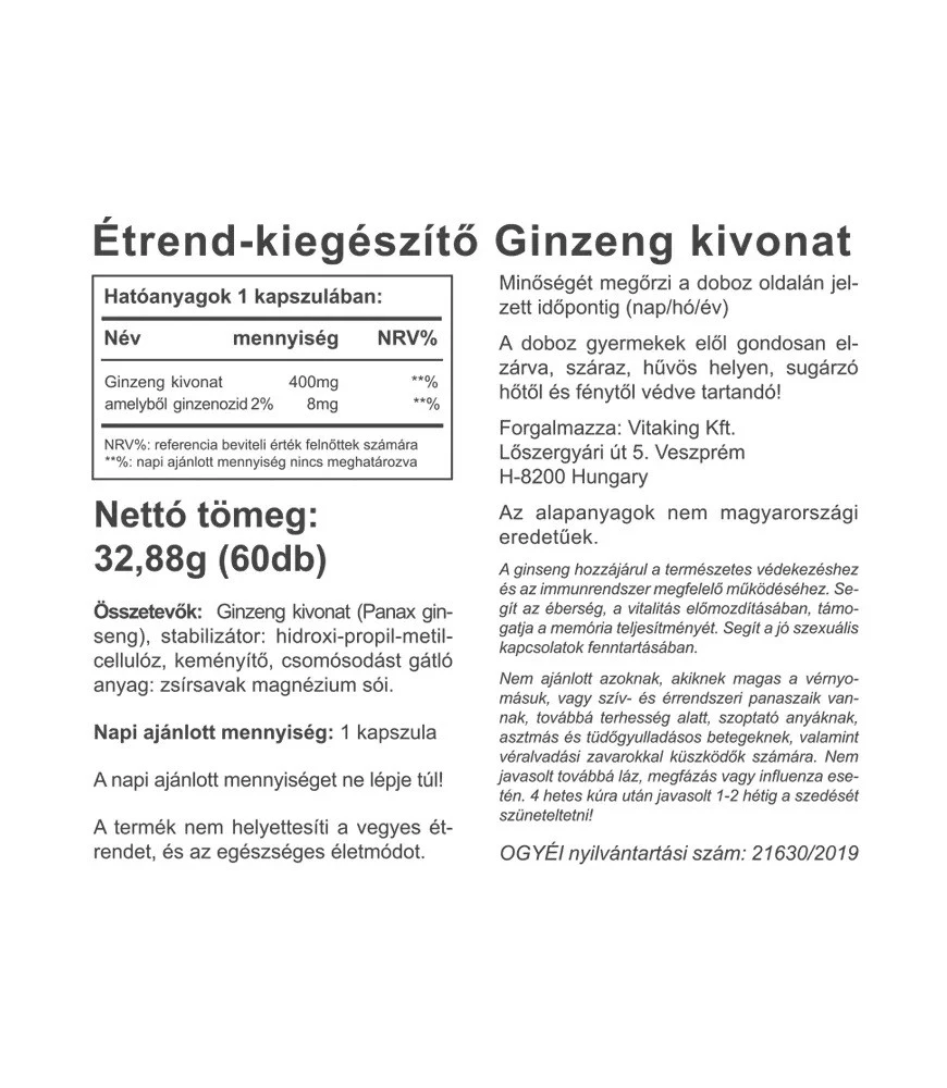 Vitaking - Extrato de Ginseng 100 mg (60 Cápsulas) - Image 2