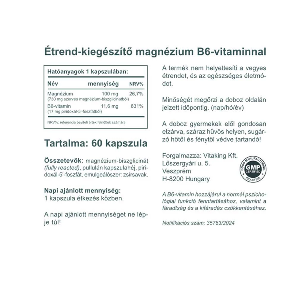 Vitaking - Bisglicinato de Magnésio com Vitamina B6 (P5P) (60 Cápsulas) - Image 4