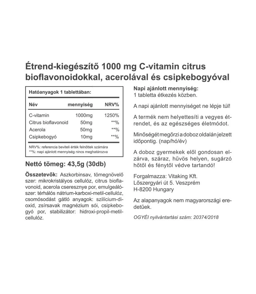 Vitaking - Vitamina C 1000 mg com 50 mg de Bioflavonoides Cítricos e Acerola (30 Comprimidos) - Image 4