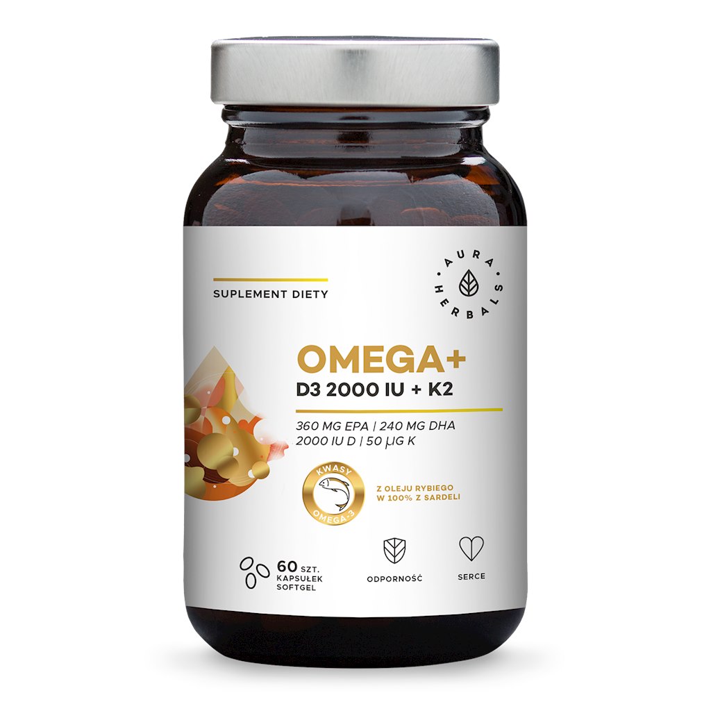 Aura Herbals - AURA HERBALS Omega+ Vitamin D3 2000 IU + Vitamin K2 (60 sgel caps)