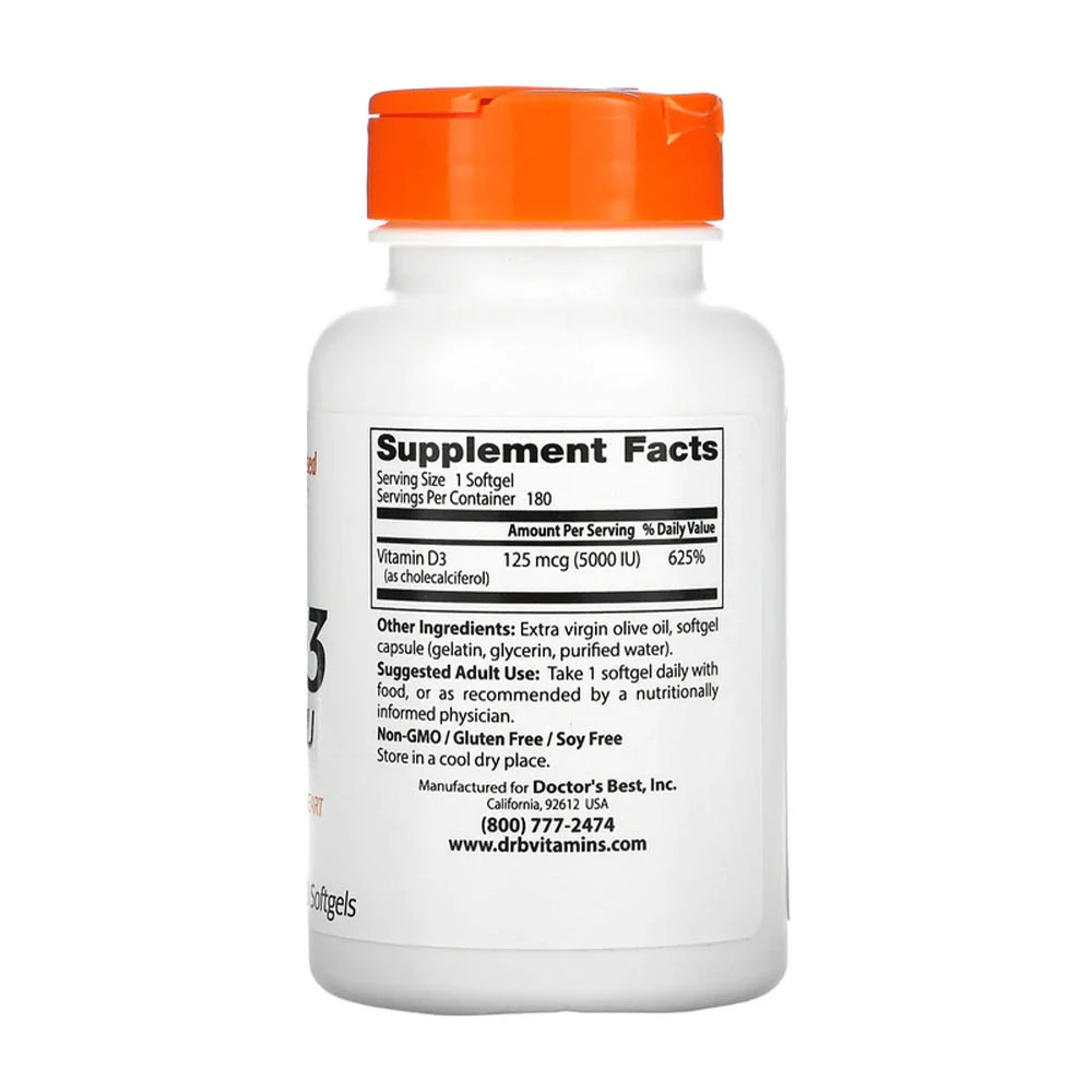 Vitamina D3, 5000 IU - 180 softgels - Image 2