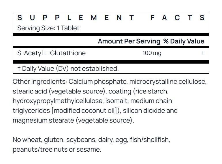 S-Acetyl L-Glutathione, 100mg - 60 tabs - Image 2
