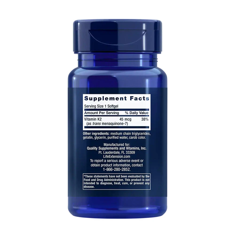 Baixa dose de vitamina K2 (MK-7), 45mcg - 90 softgels - Image 2