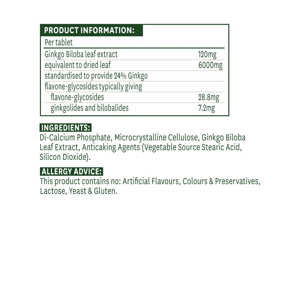 Natures Aid - Ginkgo Biloba Padronizado 120 mg (90 Comprimidos) - Image 2
