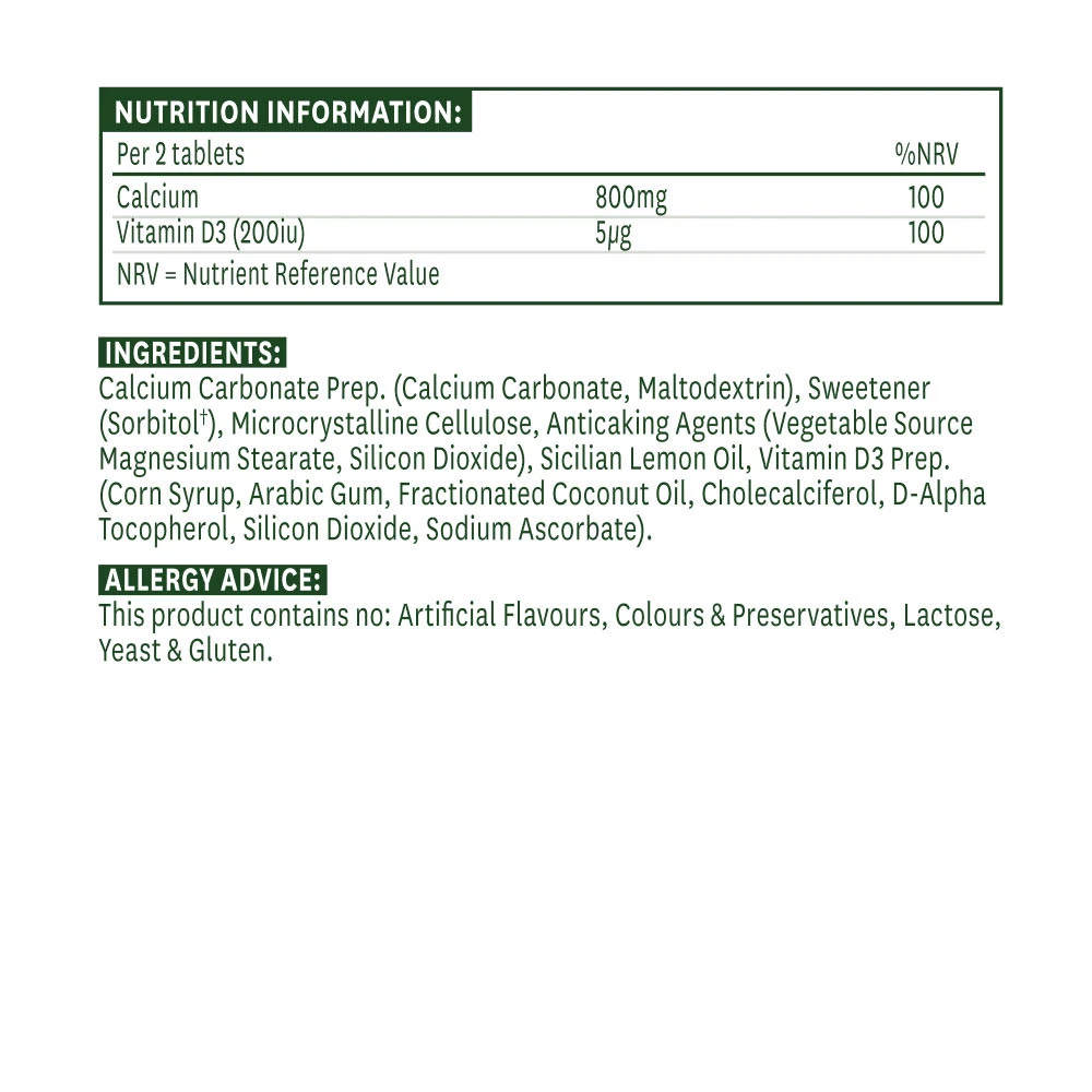 Natures Aid - Cálcio Mastigável 400 mg com Vitamina D (60 Comprimidos) - Image 2