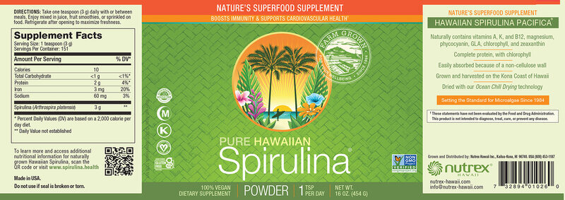 Nutrex - Espirulina do Havai da Nutrex - Pó 100% Vegano 454g - Image 3