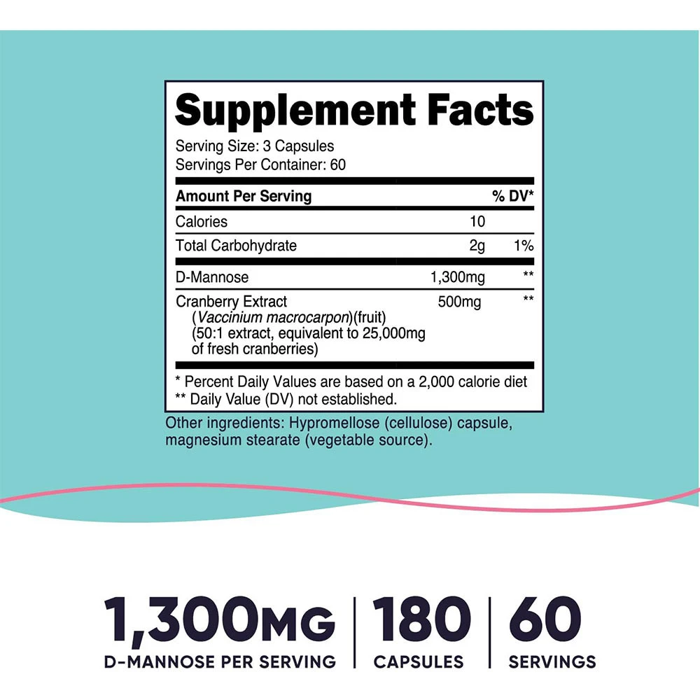 Nutricost - D-Manose com Extrato de Arando para Mulheres 1300 mg (180 Cápsulas) - Image 2