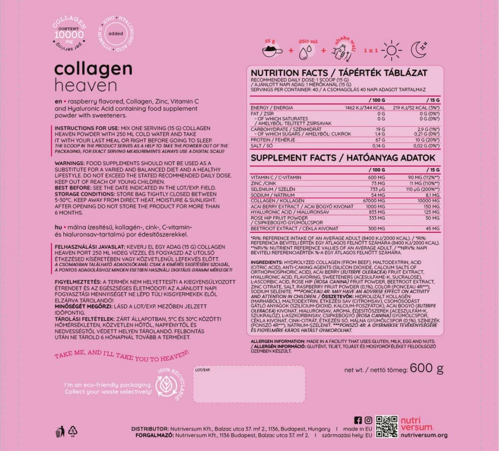 Nutriversum - Colagénio Celestial Nutriversum (600 g, Framboesa) - Image 2
