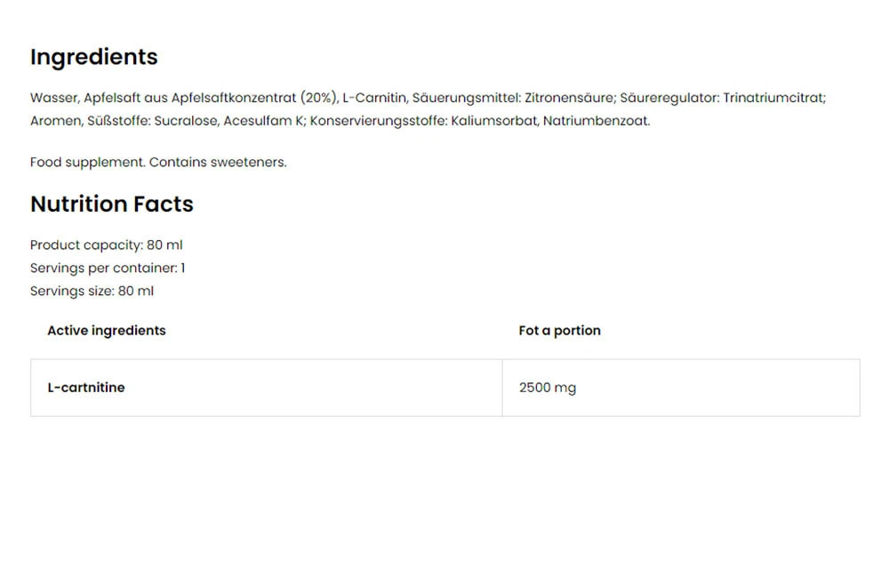 Ostrovit - Shot de L-Carnitina Ostrovit (80 ml, Toranja Limão Lima) - Image 2