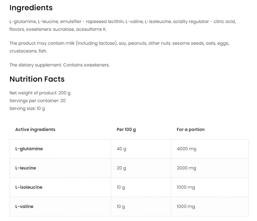 Ostrovit - BCAA + Glutamina (200 g, Laranja) - Image 2