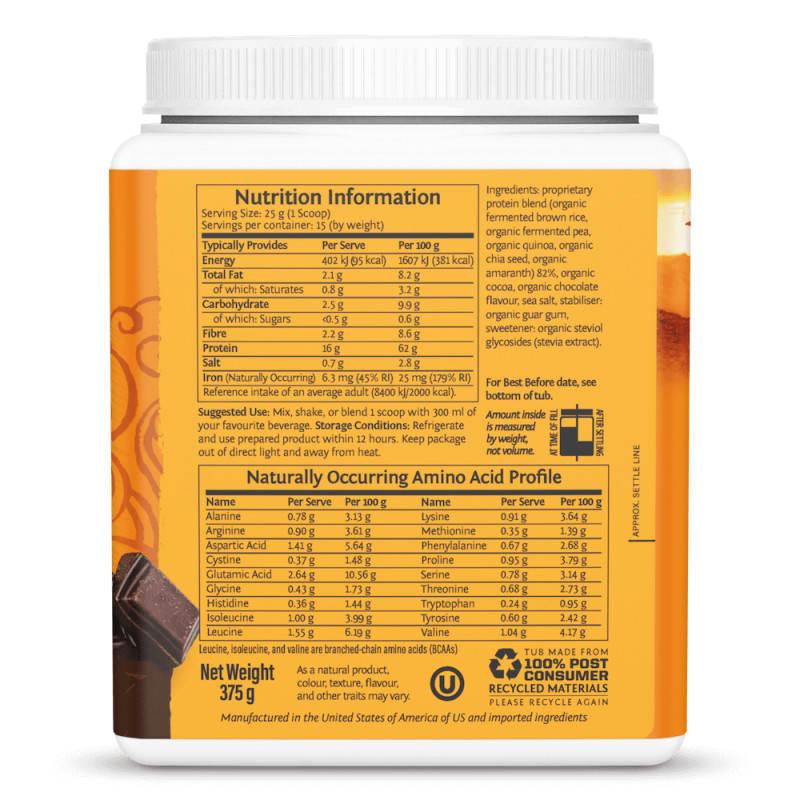 Sunwarrior - Proteína Plus Orgânica de Chocolate em Pó, 375 g - Image 3