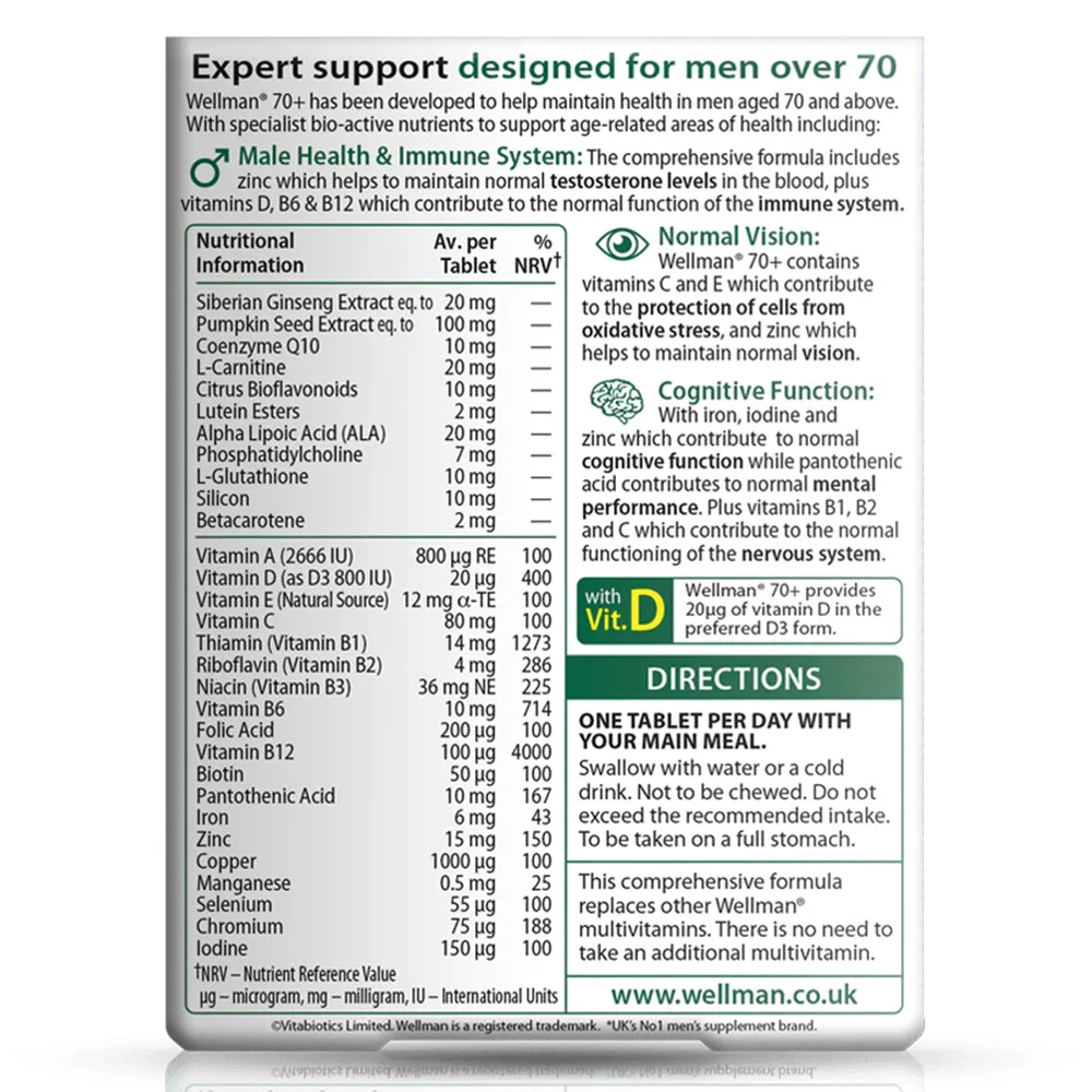 Vitabiotics - Wellman 70+ (30 Comprimidos) - Image 2