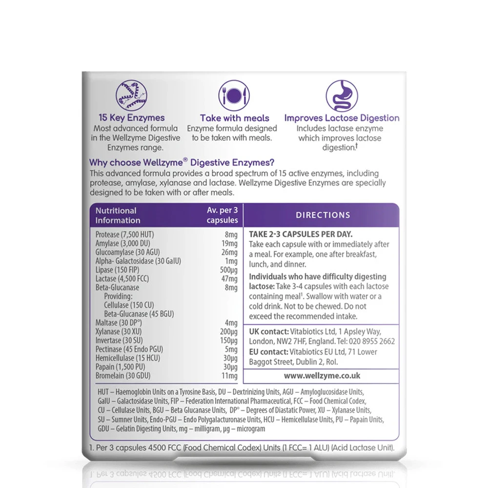 Vitabiotics - Wellzyme Enzimas Digestivas Fórmula Avançada (60 Cápsulas) - Image 2