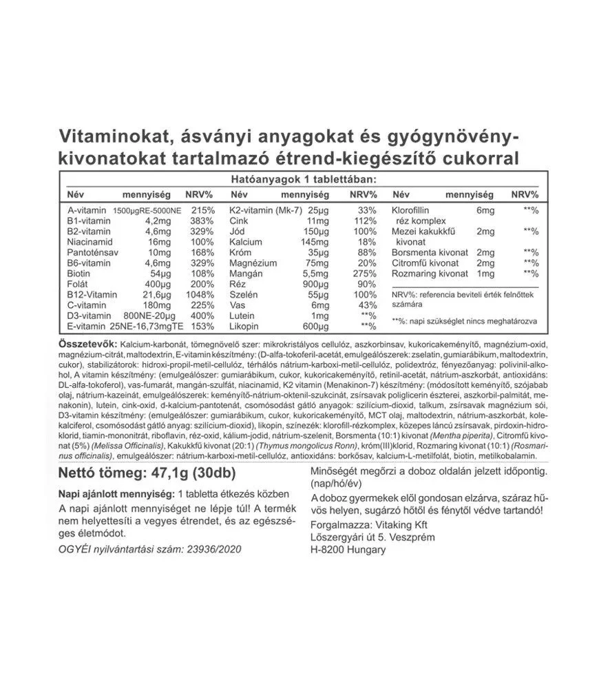Vitaking - Complexo Multivitamínico Nicovit (30 Comprimidos) - Image 2