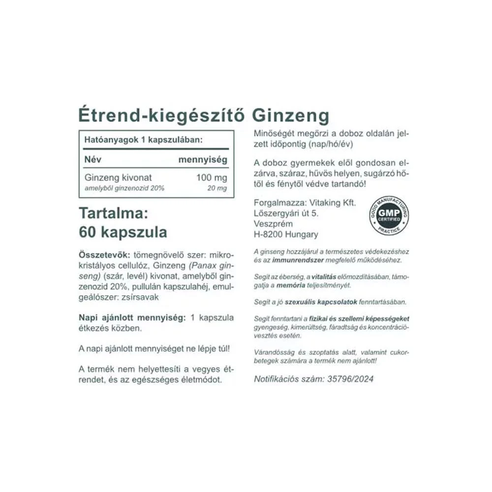 Vitaking - Extrato de Ginseng 100 mg (60 Cápsulas) - Image 2