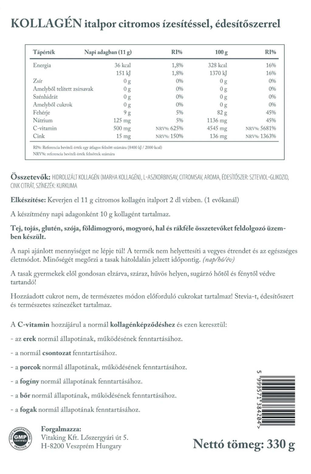 Vitaking - Colagénio Bovino Hidrolisado (330 g, Limão) - Image 2