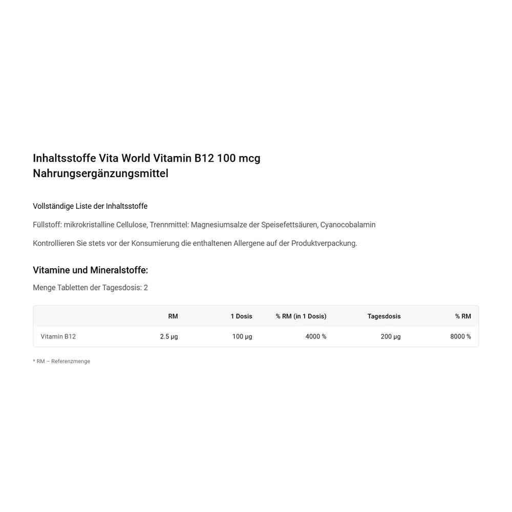 Vitaworld - Vitamina B12 100 mcg (180 Cápsulas) - Image 2
