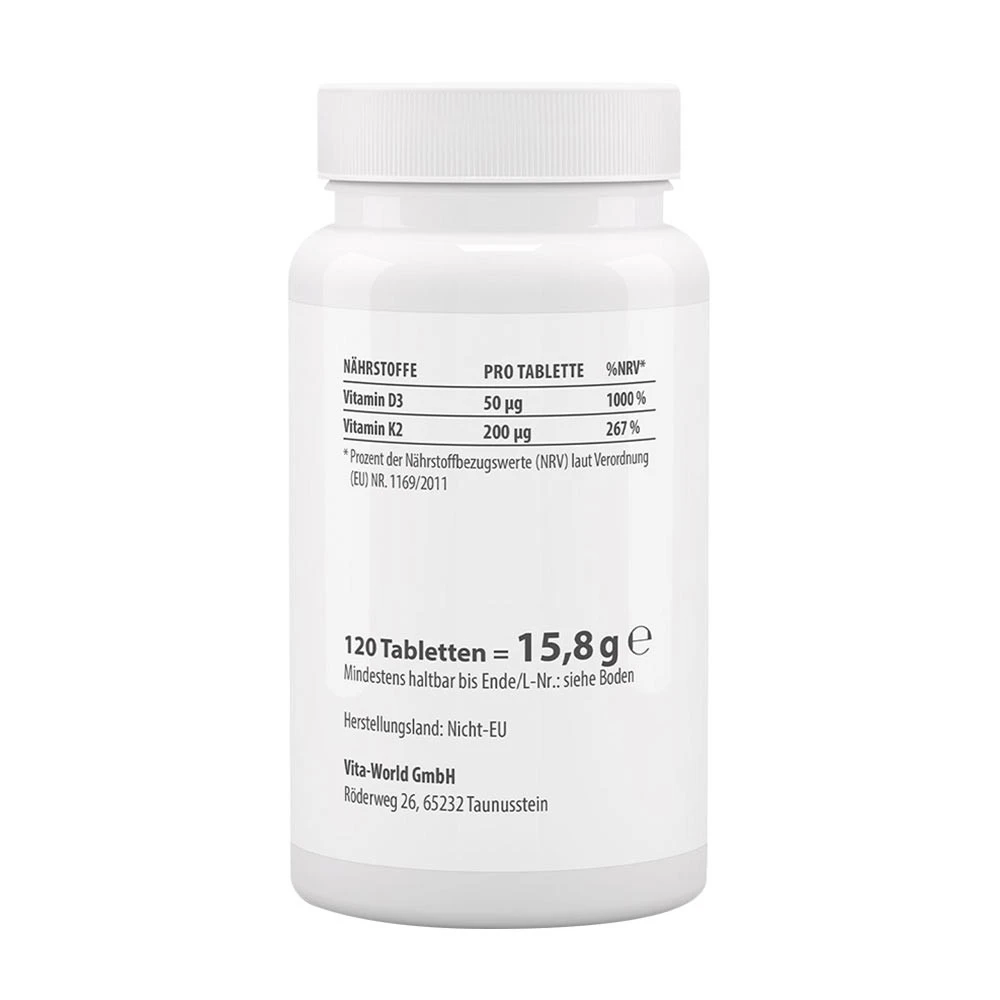 Vitaworld - Vitamina D3 2000 UI + K2 MK7 200 mcg (120 Comprimidos) - Image 2