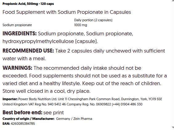 Ácido Propiônico, 500mg - 120 cápsulas - Image 2